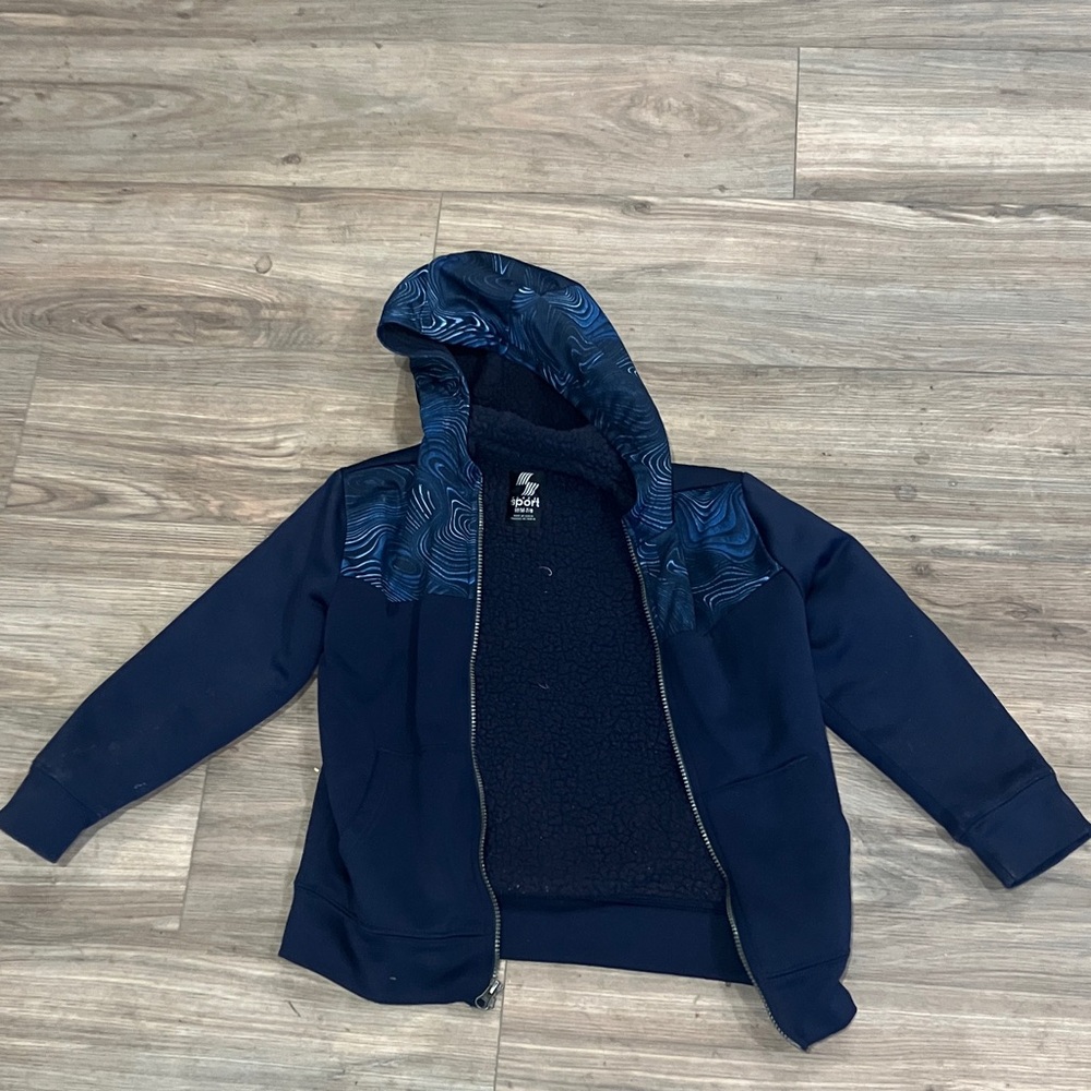 BOYS ZIP UP FLEECE LINED HOODIE SIZE MEDIUM ( 7-8)